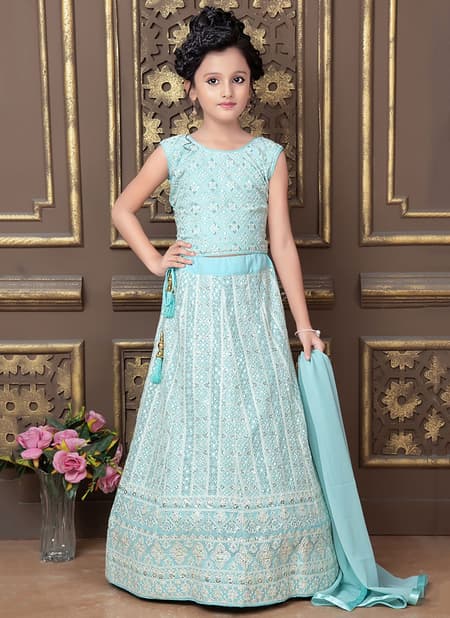 Sky Colour Saanvi New Latest Designer Wedding Kidswear Georgette Lehenga Choli Collection 5001 
